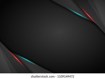 Abstract metallic black on Red and Blue frame design innovation concept layout background. Vector illustration. Technology background with metallic banner. Dark abstract background.