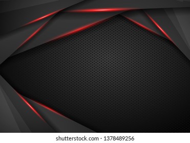 Abstract metallic black on Red frame design innovation concept layout background. Vector illustration. Technology background with metallic banner. Dark abstract background.