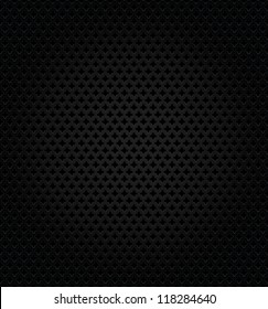 Abstract metallic black perforation textured template on black background.