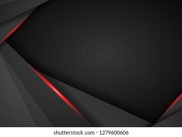 abstract metallic black red frame on carbon kevlar texture pattern tech sports innovation concept background - Vector