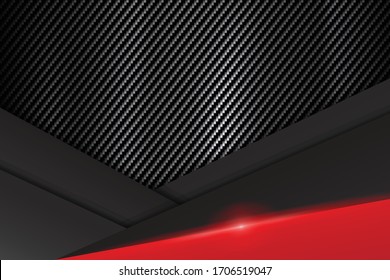 abstract metallic black red frame on carbon kevlar texture pattern tech sports innovation concept background - Vector