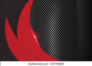 abstract metallic black red frame on carbon kevlar texture pattern tech sports innovation concept background - Vector