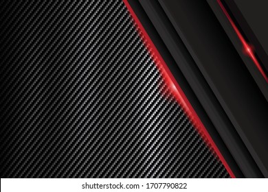 abstract metallic black red frame on carbon kevlar texture pattern tech sports innovation concept background - Vector