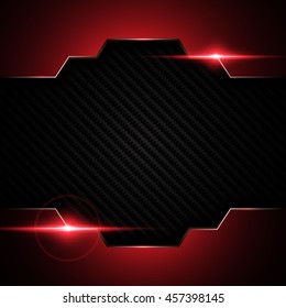 Abstract Metallic Black Red Frame On Carbon Kevlar Texture Pattern Tech Sports Innovation Concept Background