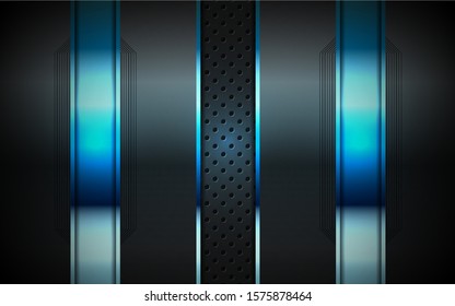 Abstract metallic blue and black frame design innovation technology concept layout background. Vector template for use element cover, banner, wallpaper, presentation, flyer