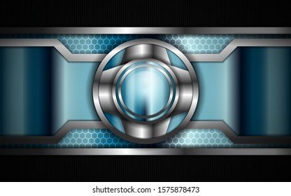 Abstract metallic blue and black frame design innovation technology concept layout background. Vector template for use element cover, banner, wallpaper, presentation, flyer