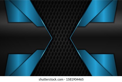 Abstract metallic blue and black frame design innovation technology concept layout background. Vector template for use element cover, banner, wallpaper, presentation, flyer
