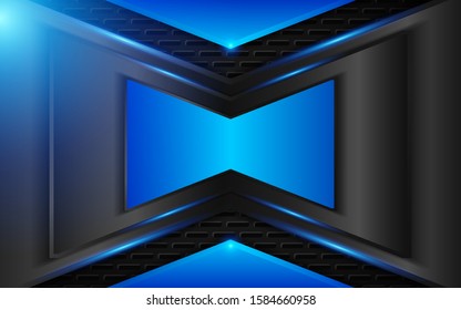 Abstract metallic blue and black frame layout design tech innovation concept geometric background. Can use for wallpaper, poster, brochure, cover, banner, advertising, corporate.