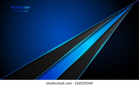 Abstract metallic blue and black on hexagon pattern, frame design innovation technology concept layout background. Vector template for use element cover, banner, wallpaper, presentation, flyer