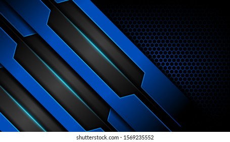 Abstract metallic blue and black on hexagon pattern, frame design innovation technology concept layout background. Vector template for use element cover, banner, wallpaper, presentation, flyer