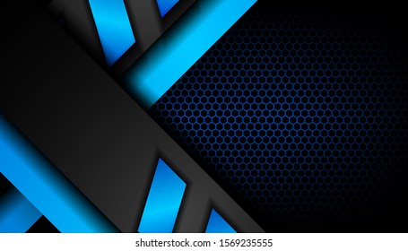 Abstract metallic blue and black on hexagon pattern, frame design innovation technology concept layout background. Vector template for use element cover, banner, wallpaper, presentation, flyer