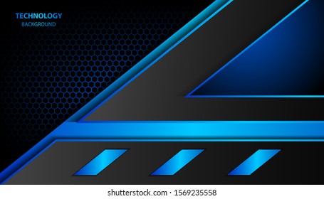 Abstract metallic blue and black on hexagon pattern, frame design innovation technology concept layout background. Vector template for use element cover, banner, wallpaper, presentation, flyer