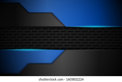 Abstract metallic blue and black shapes innovation technology background concept. Vector design template for use element sport cover, game banner, automotive wallpaper, presentation, cyber theme