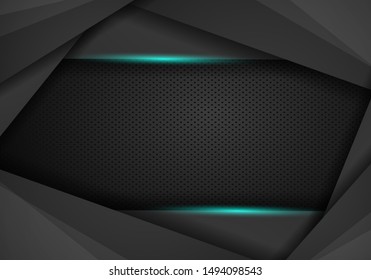 abstract metallic blue frame layout modern tech design template background. Black Metal perforated background.
