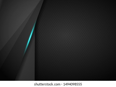 abstract metallic blue frame layout modern tech design template background. Black Metal perforated background.