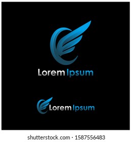 abstract metallic blue wings logo design template