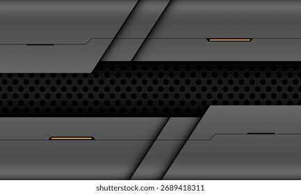 Abstract metallic dark circle mesh black shadow geometirc design modern futuristic technology background vector illustration.