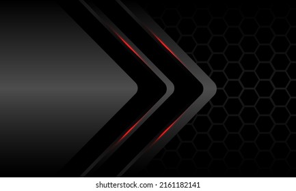 Abstract metallic double black arrow red light direction dark grey hexagon mesh design modern futuristic background vector illustration.