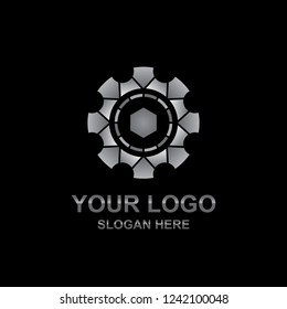 Abstract Metallic gear technology logo design vector illustration