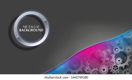 Abstract metallic gears and cogs on chalkboard background, with neon blue purple ray. EPS10, VECTOR, Illustration. Resolution 16:9