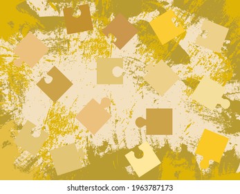 Abstract metallic gold background with splashes of watercolor brush on a pink background with puzzle and mosaic elements. Mock-up, antiqued textured banner for business ideas and creativity