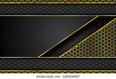 abstract metallic Gold color black frame layout design tech innovation concept background.