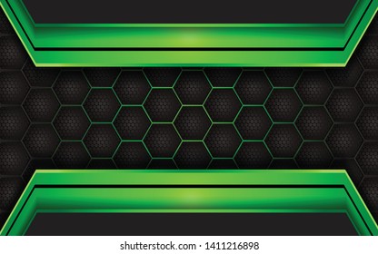 Abstract metallic green and black frame layout design tech innovation concept background for wallpaper, brochure, cover, banner, advertising, corporate. Layer on for text and background design