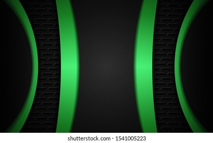 Abstract metallic green and black frame layout design tech innovation concept geometric background. Can use for wallpaper, poster, brochure, cover, banner, advertising, corporate.