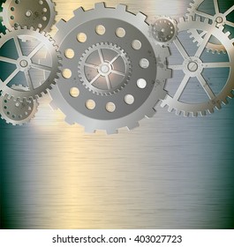 Abstract metallic industrial background with gears. Vector illustration.