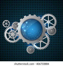 Abstract metallic industrial background with gears. Vector illustration.
