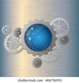 Abstract metallic industrial background with gears. Vector illustration.