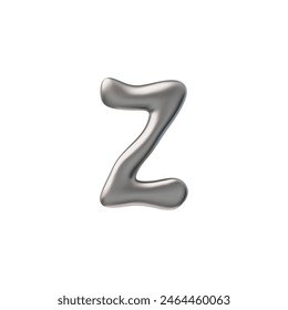 Abstract metallic letter Z icon in Y2K style. Smooth, shiny silver design with a futuristic 90s and 00s aesthetic. 3D icon vector illustration for logos, posters, or digital art