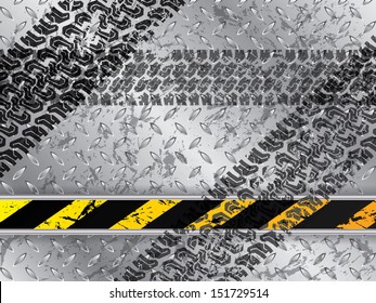 Abstract metallic plate background with tire tracks