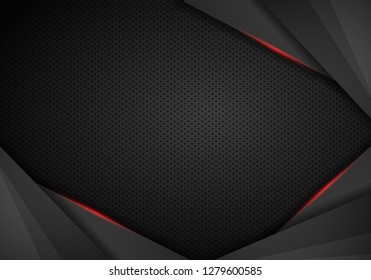 abstract metallic red black frame layout design tech innovation concept background - Vector
