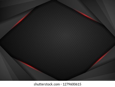 abstract metallic red black frame layout modern tech design template background - Vector