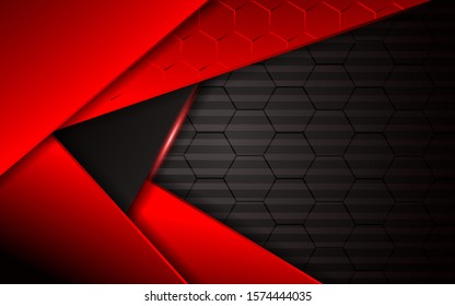 Abstract metallic red and black on hexagon pattern, frame design innovation technology concept layout background. Vector template for use element cover, banner, wallpaper, presentation, flyer