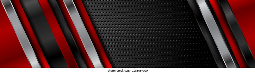 Abstract metallic red black technology web banner design. Vector background