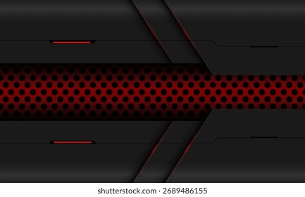Abstractas malla metálica de círculo rojo negro sombra diseño geométrico Ilustración vectorial de fondo de tecnología futurista moderna.