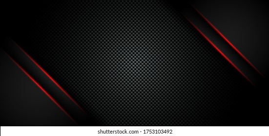 Abstract metallic red shiny color black frame layout modern tech design template on carbon fiber material background and texture. Vector illustration