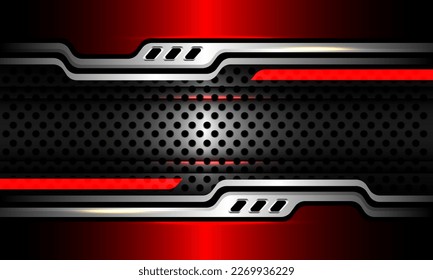Abstract metallic red silver geometric cyber with circle mesh pattern design modern futuristic background vector illustration.