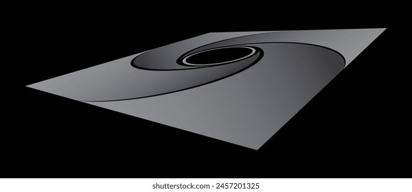 Abstract metallic rhombus with 4 gradient parts. Art lines geometric gray square with circle. Swirl symbol pattern.