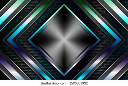 Abstract metallic silver blue frame layout design tech innovation concept geometric on dark background. Can use for wallpaper, poster, brochure, cover, banner, advertising, corporate