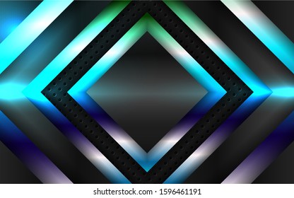 Abstract metallic silver blue frame layout design tech innovation concept geometric on dark background. Can use for wallpaper, poster, brochure, cover, banner, advertising, corporate