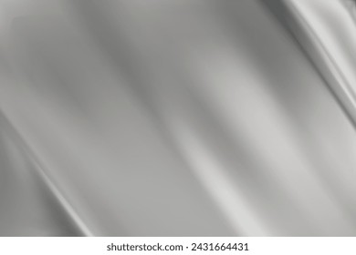 Abstract Metallic silver gradient background. Minimalistic subtle wavy silver silk texture. 3D vector illustration.