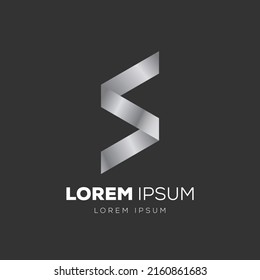 Abstract Metallic Silver Letter S Logo Design Template.