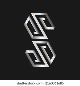 Abstract Metallic Silver Letter S Logo Design Template.