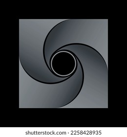 Abstract metallic square with gradient parts. Art lines geometric gray square with circle. Swirl symbol pattern.