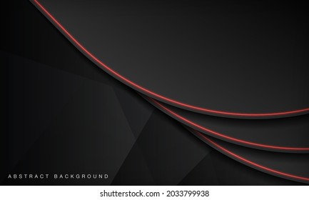 Abstract metallic wave black frame layout modern technology design template. Overlap layers 3D effect with red light neon line decoration.