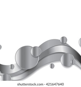 Abstract metallic waves and circles background. Vector template design illustration