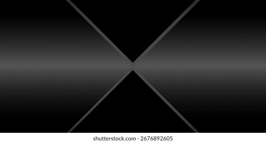 Abstrakter metallischer X-Shape-Farbverlauf-Hintergrund. Moderner abstrakter Hintergrund mit einer metallischen X-Form mit glatten Farbverlauf-Schattierungen von Schwarz und Grau. Minimalistisches futuristisches Design für Technik geeignet.